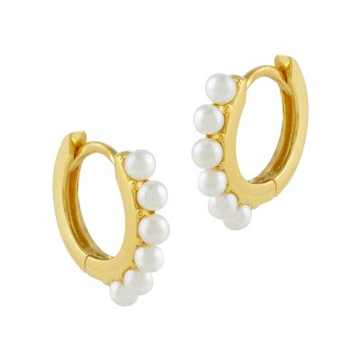 Creole silver and gold earrings with pearls
