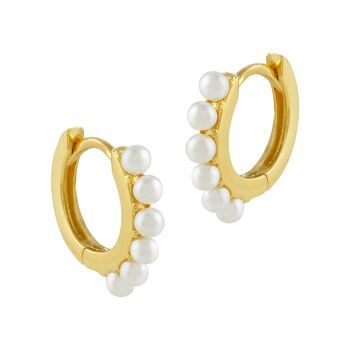 Boucles d'oreilles créoles argent et or avec perles 1