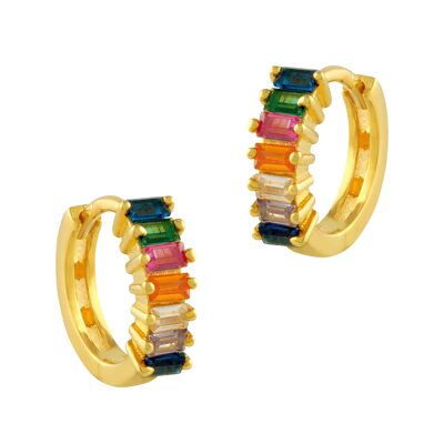 Creole earrings in gold-plated silver and multicolored zircons