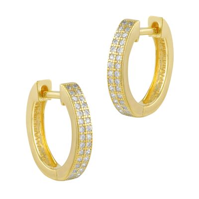 Creole earrings in gold-plated silver and zircons two lanes small size