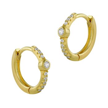 Boucles d'oreilles créoles en argent doré et zircons avec zircone ovale 1