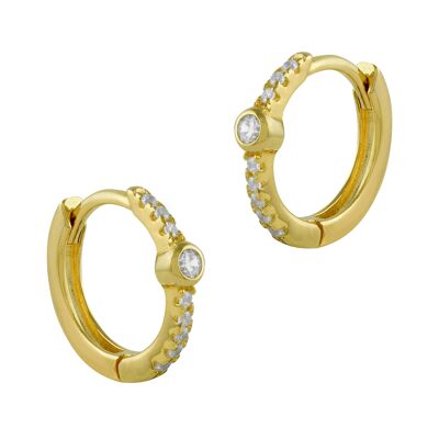 Creole earrings in gold-plated silver and zircons with oval zirconia