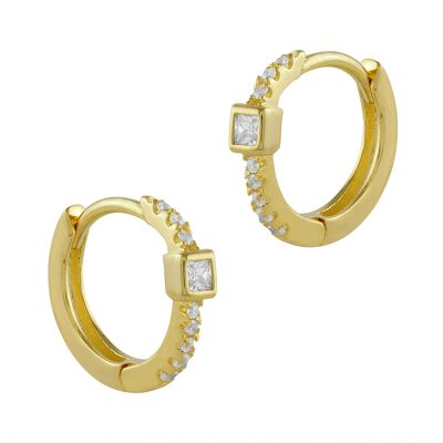 Creole earrings in gold-plated silver and zircons with square zirconia