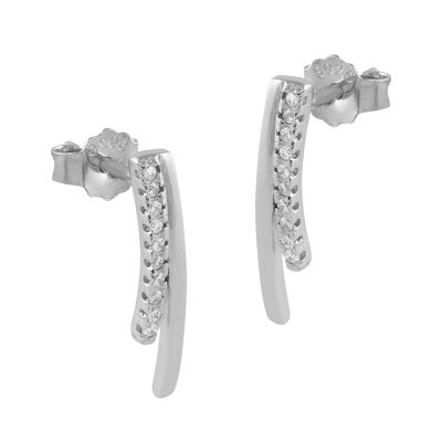 Elongated silver and zircon earrings