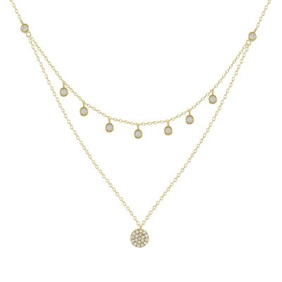 Double silver and gold necklace with zircons