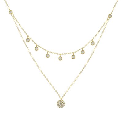 Double silver and gold necklace with zircons