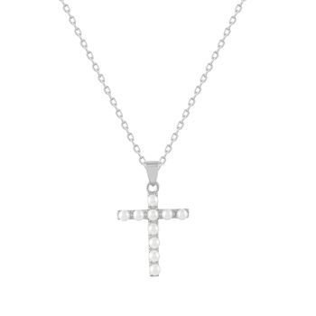 Collier pendentif croix argent et perle 1