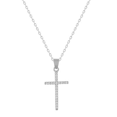 Halskette aus Silber und Zirkonen mit feinem Kreuz