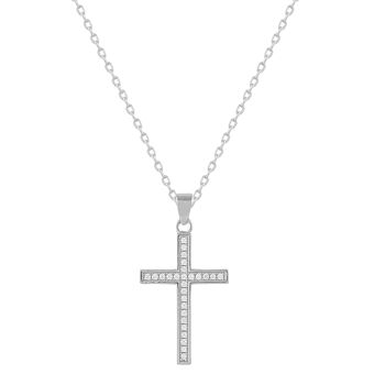 Collier argent et zircons avec croix biseautée 1