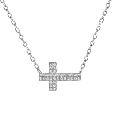 Halskette aus Silber und Zirkonen mit breitem Kreuz