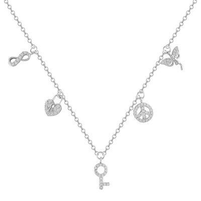 Silver and zircon key pendant necklace