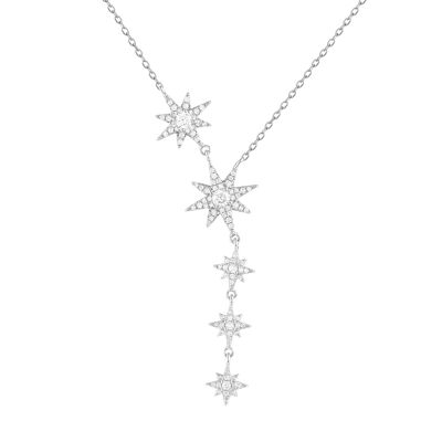 Silver and zircons cascading stars necklace