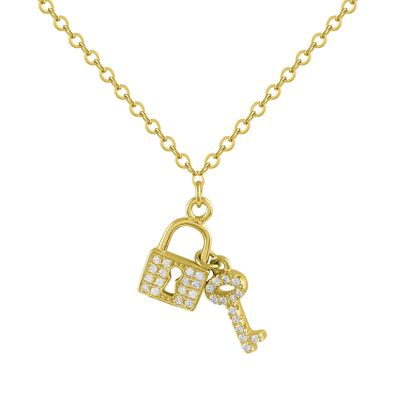 Halskette mit Schloss und Schlüssel aus Silber und Gold