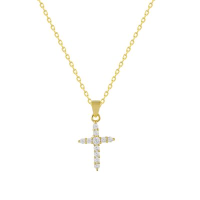 Gold-plated silver cross and zircons necklace