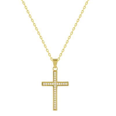 Silver and gold necklace with beveled cross