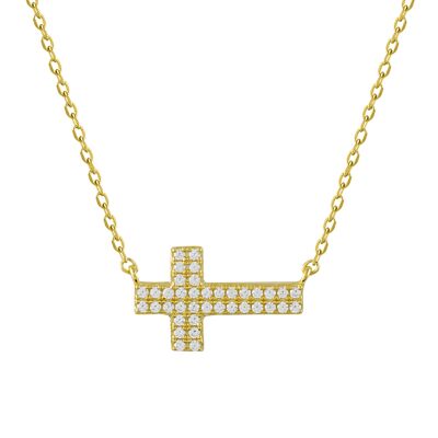 Silver and gold necklace with cross and zircons