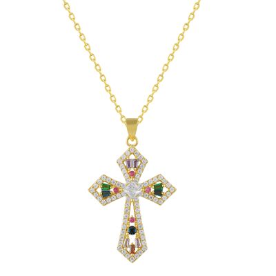 Templar cross necklace with multicolored zircons