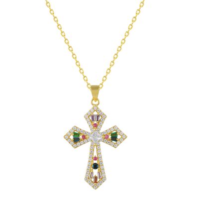 Collana croce templare con zirconi multicolori