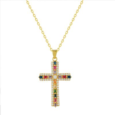 Collier croix zircon multicolore