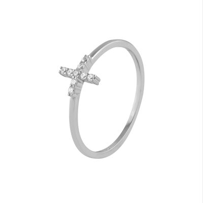 Silver and zircons ring with cross motif