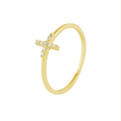 Gold-plated silver ring with zircons