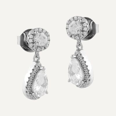 Silver teardrop earrings with white zircons