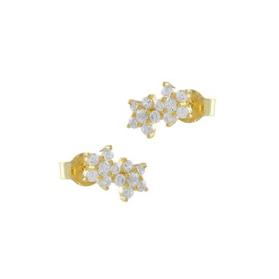 Flower Earrings Silver Gold Zirconia