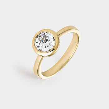 Bague solitaire en argent plaqué or jaune avec zircone serti clos de 7 mm 2