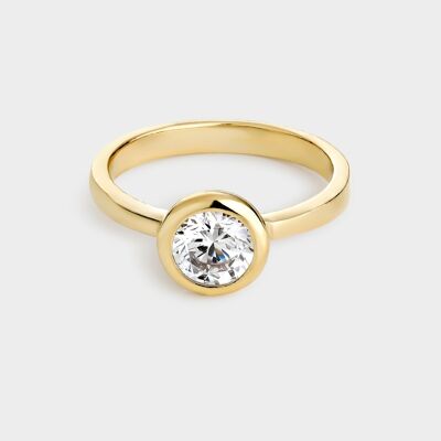 Yellow Gold Plated Silver Solitaire Ring With 6.5mm Bezel Set Zirconia