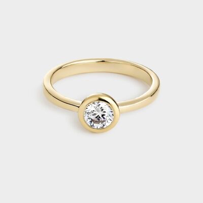 Yellow Gold Plated Silver Solitaire Ring With 5.25mm Bezel Set Zirconia