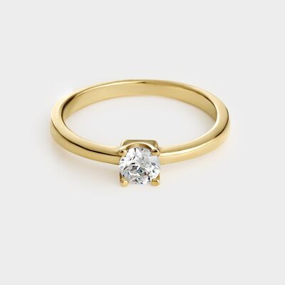 Yellow gold plated silver solitaire ring with 4.5 mm zirconia mounted on 4 claws