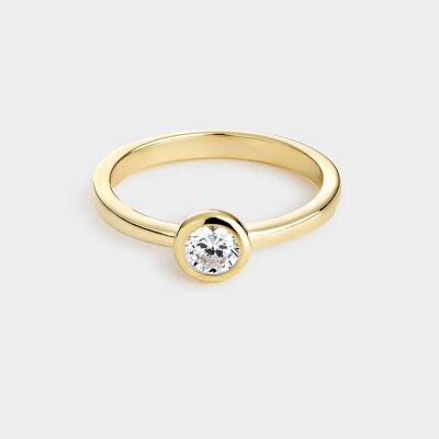 Yellow Gold Plated Silver Solitaire Ring With 4.5mm Bezel Set Zirconia