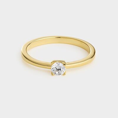 Yellow gold plated silver solitaire ring with 3.8 mm zirconia mounted on 4 claws