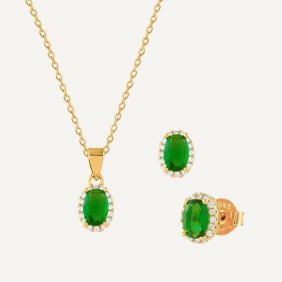 18k gold plated silver oval necklace and earrings set