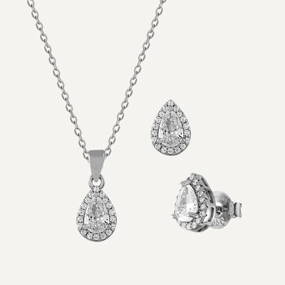 Silver teardrop necklace and earrings set