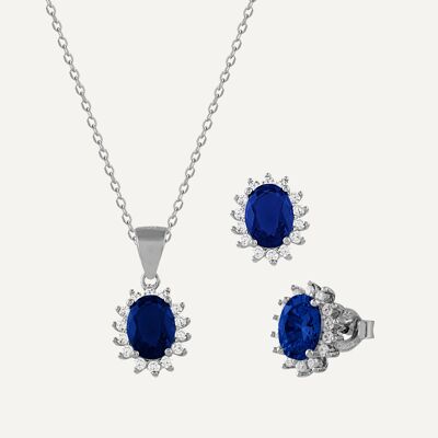 White and blue zircon necklace and earrings set