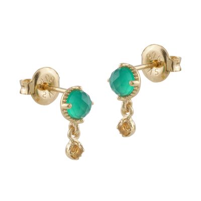 Gold-plated green onyx and citrine earrings