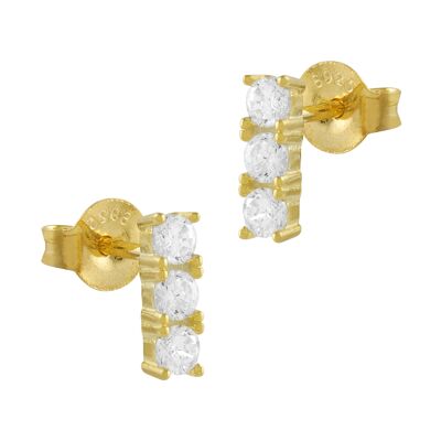 Three Zirconia Silver Gold-plated Earrings