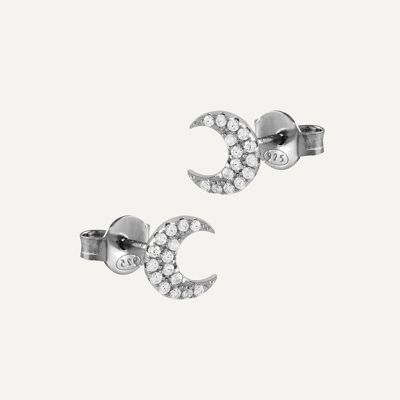 Silver Moon Earrings with Zirconia