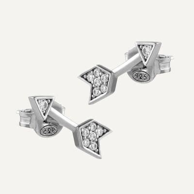 Silver Arrow of Love Earrings with Zircons
