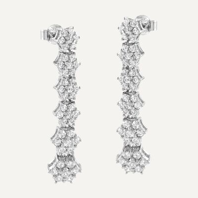 Long silver earrings with white zircons