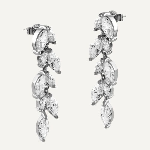 Pendientes plata larga cascada hojas