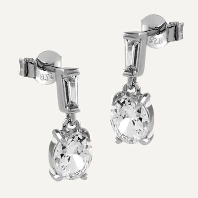White zirconia pendant silver earrings