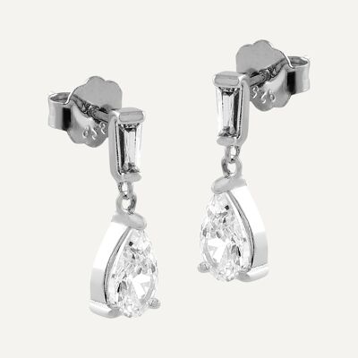 White zirconia teardrop silver earrings