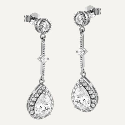 Oval silver earrings and white zircons