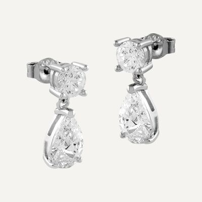 Silver drop earrings and white zircons