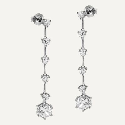 Long silver earrings with white zirconia