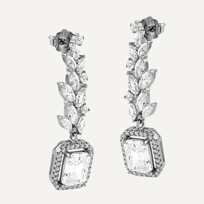 Boucles d'oreilles feuilles d'argent et zircone