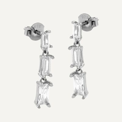 Rectangular silver and white zircons earrings