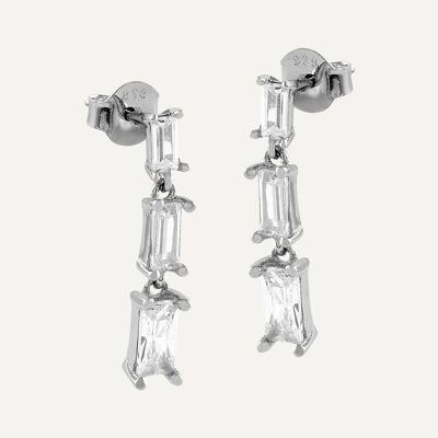 Boucles d'oreilles rectangulaires argent et zircons blancs